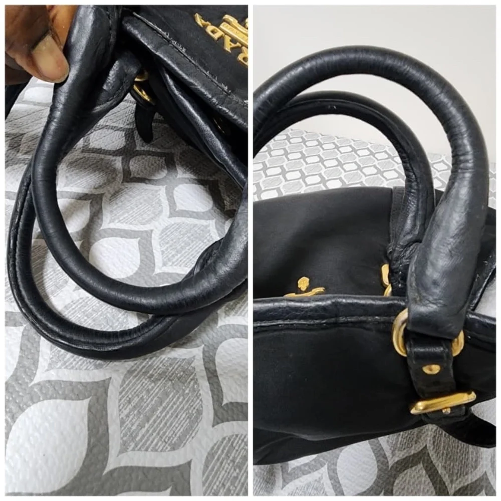 Authentic Prada Nylon and Leather Satchel Bag Black